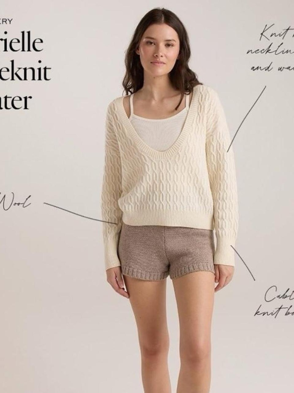 Malbon Gabrielle Cream Cable Knit V-Neck Sweater